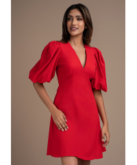 AISLE PUFF SLEEVE RED DRESS