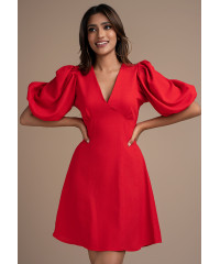 AISLE PUFF SLEEVE RED DRESS