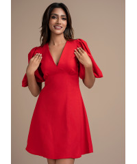 AISLE PUFF SLEEVE RED DRESS