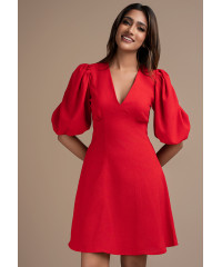 AISLE PUFF SLEEVE RED DRESS