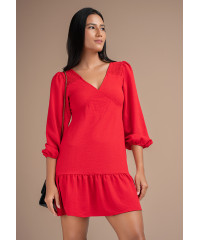 ROSE PUFF SLEEVE RED DRESS