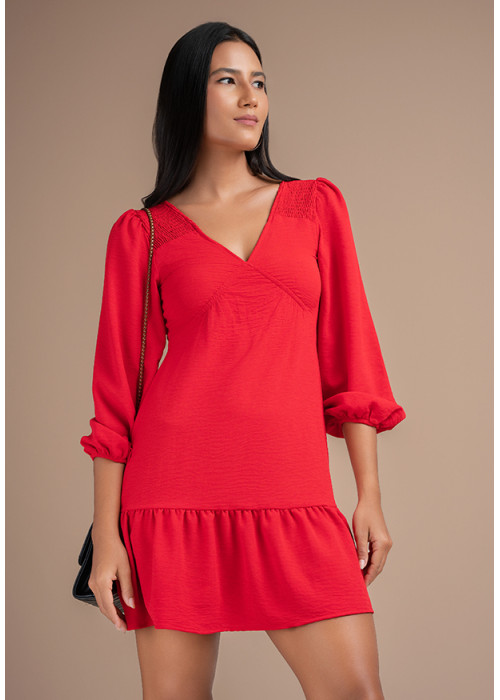 ROSE PUFF SLEEVE RED DRESS