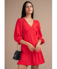 ROSE PUFF SLEEVE RED DRESS