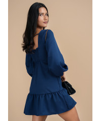 ROSE PUFF SLEEVE NAVY DRESS