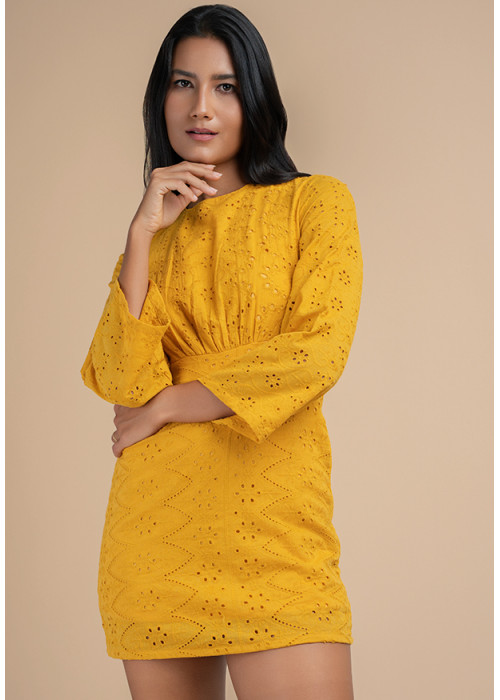 AVA CUTLONE MUSTARD DRESS