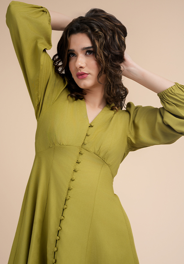 ELSON BUTTON DOWN GREEN DRESS