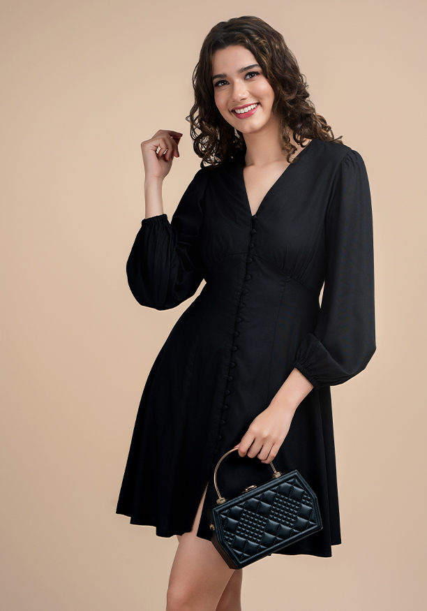 ELSON BUTTON DOWN BLACK DRESS