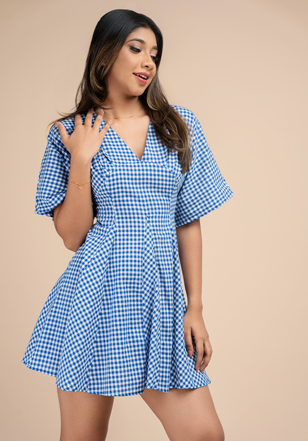 GINGHAM BLUE CHECK DRESS