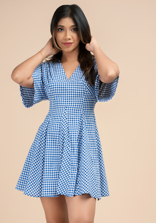 GINGHAM BLUE CHECK DRESS