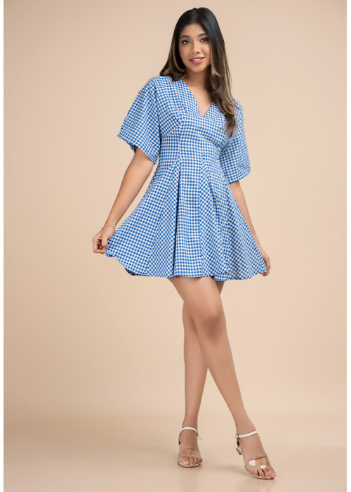 GINGHAM BLUE CHECK DRESS