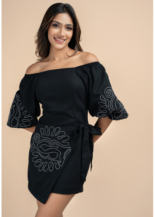 EMILIA EMBROIDERY BLACK DRESS