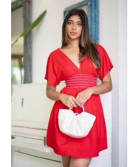 CASSANDRA DEEP NECK RED DRESS