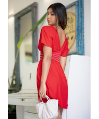 CASSANDRA DEEP NECK RED DRESS
