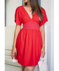 CASSANDRA DEEP NECK RED DRESS