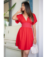 CASSANDRA DEEP NECK RED DRESS