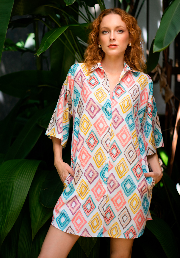 LOLA PRINTED BAGGY SHIRT DRESS