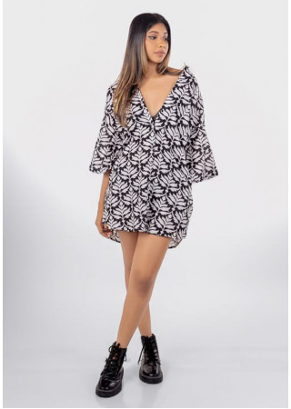 LOLA BLACK PRINTED BAGGY SHIRT DRESS