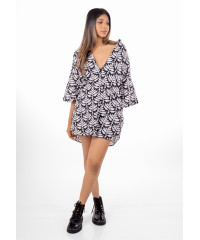 LOLA BLACK PRINTED BAGGY SHIRT DRESS