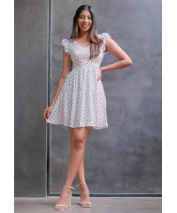 LILA BLACK DOTTED WHITE DRESS