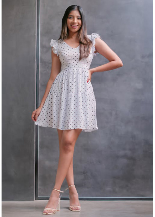 LILA BLACK DOTTED WHITE DRESS