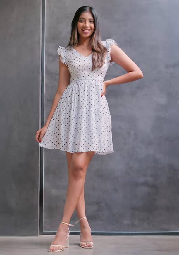 LILA BLACK DOTTED WHITE DRESS Nilsonline