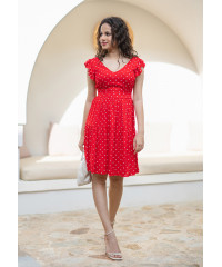 LILA WHITE DOTTED RED DRESS