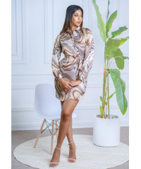 AURORA BROWN PRINT WRAP DRESS