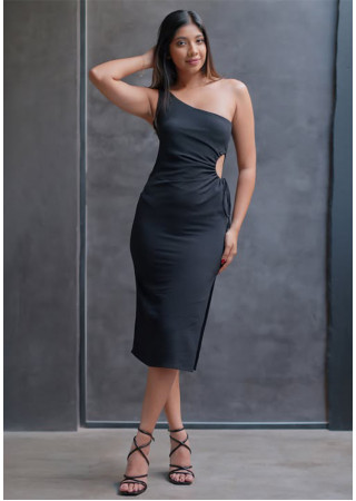 ANDREA ONE SHOULDER BLACK DRESS