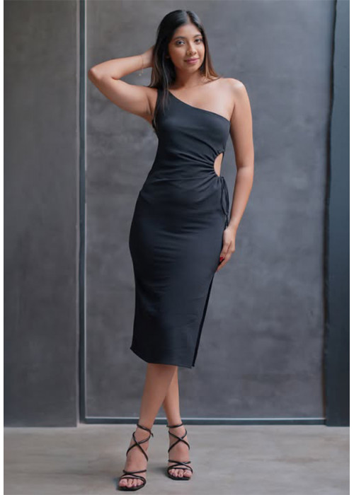 ANDREA ONE SHOULDER BLACK DRESS