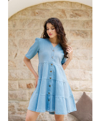 BARETTE DENIM RUFFLE DRESS