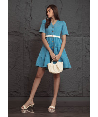 BARETTE DENIM RUFFLE DRESS