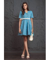 BARETTE DENIM RUFFLE DRESS
