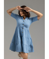 BARETTE DENIM RUFFLE DRESS