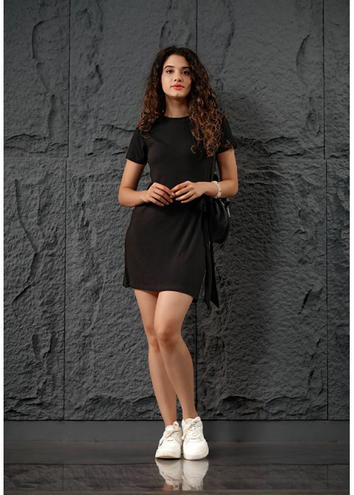 LYRA SIDE TIE UP BLACK DRESS