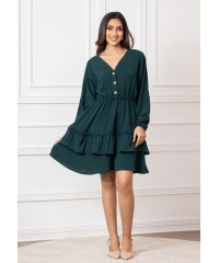 DARK GREEN AMY BALLOON SLEEVE DRESS
