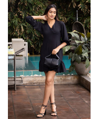 ROSE PUFF SLEEVE BLACK DRESS ROSE PUFF SLEEVE BLACK DRESS