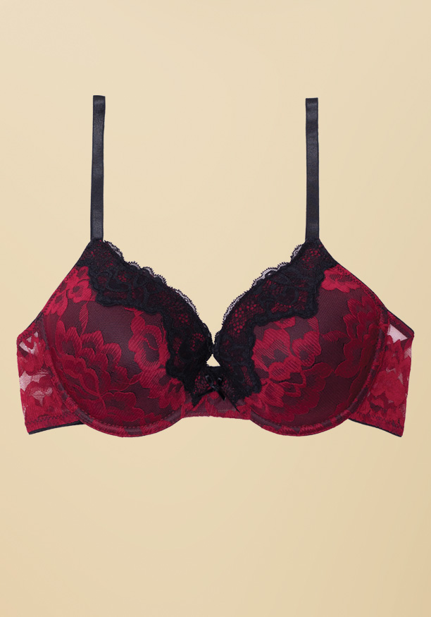 GLAMOUR PADDED WIRED PLUNGE BRA IN RUBY