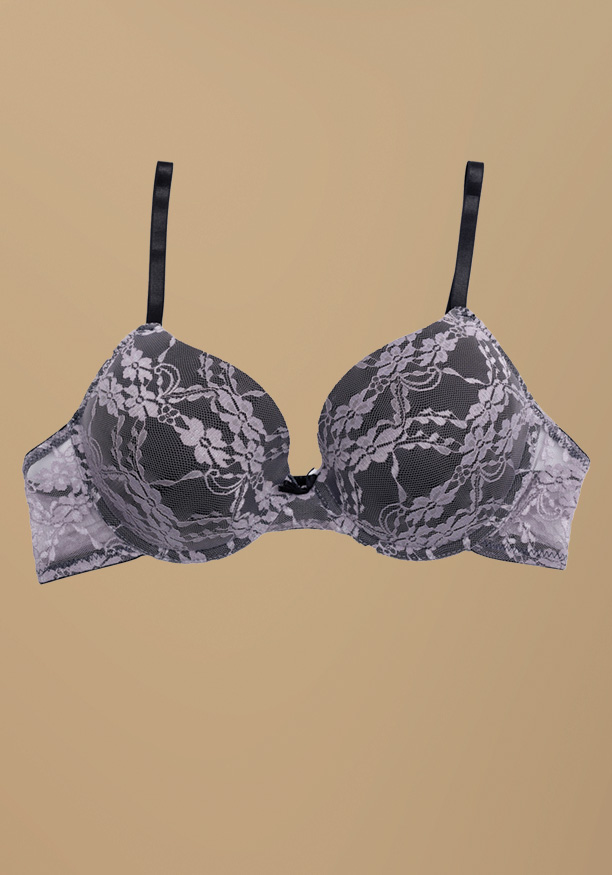 KATHY PLUNGE T SHIRT BRA IN SILVER-ALL LACE SINGLE