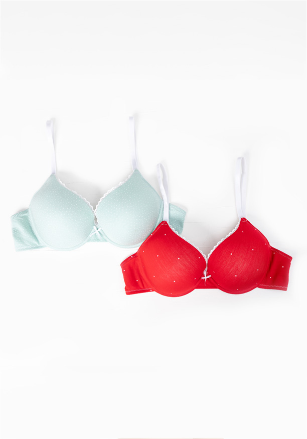 T SHIRT BRA PLUNGE 2 PACK IN RED & BLUE DOTTY COMBO