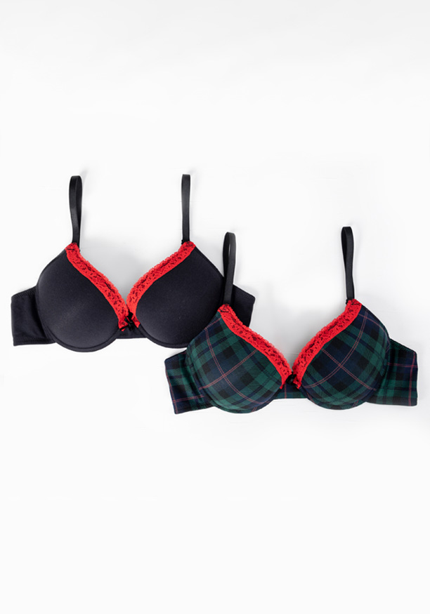 T SHIRT BRA PLUNGE 2 PACK IN WINTER PLAID & FLORAL COMBO