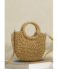 BOHEMAIN STYLE ROUND HANDLE BEIGE BAG