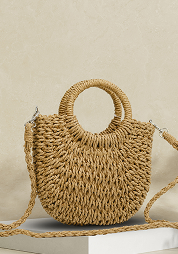 BOHEMAIN STYLE ROUND HANDLE BEIGE BAG