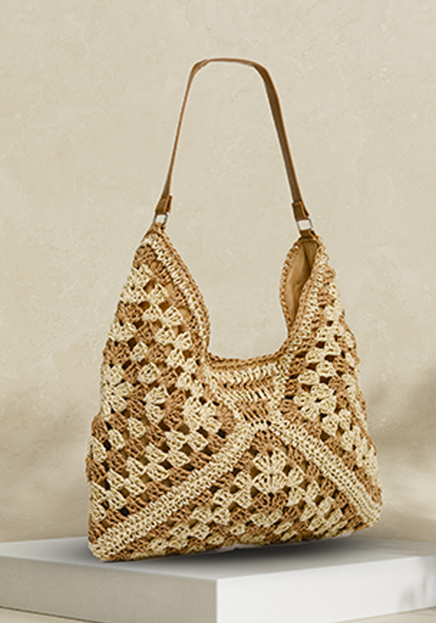 DARK BROWN CHIC WOVEN SHOULDER BAG