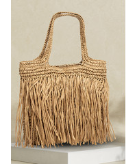 BROWN TASSEL WOVEN BEACH BAG