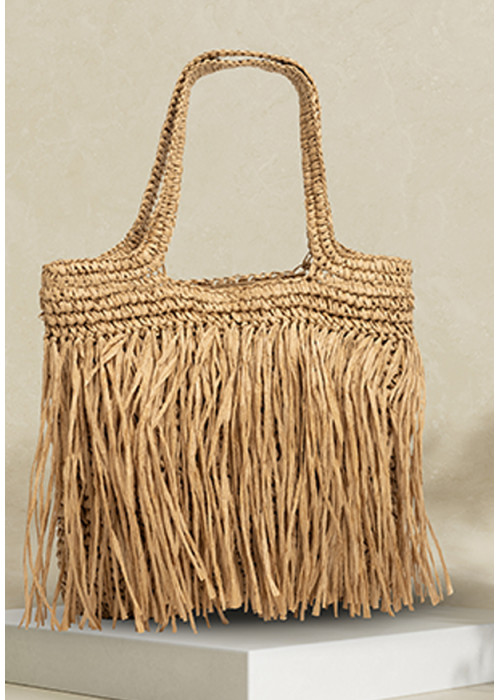 BROWN TASSEL WOVEN BEACH BAG