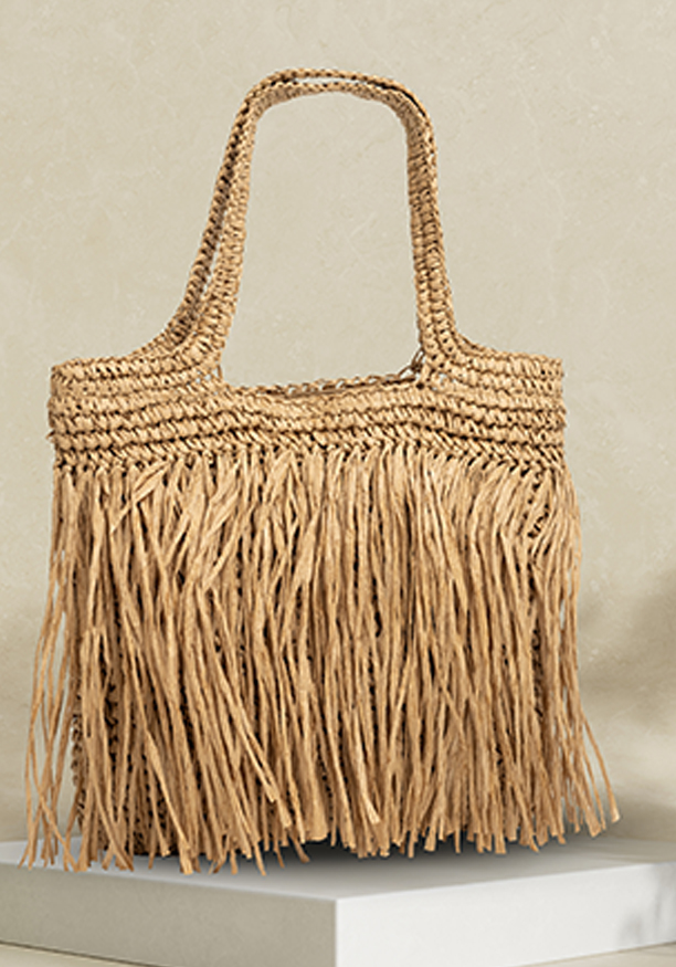 BROWN TASSEL WOVEN BEACH BAG