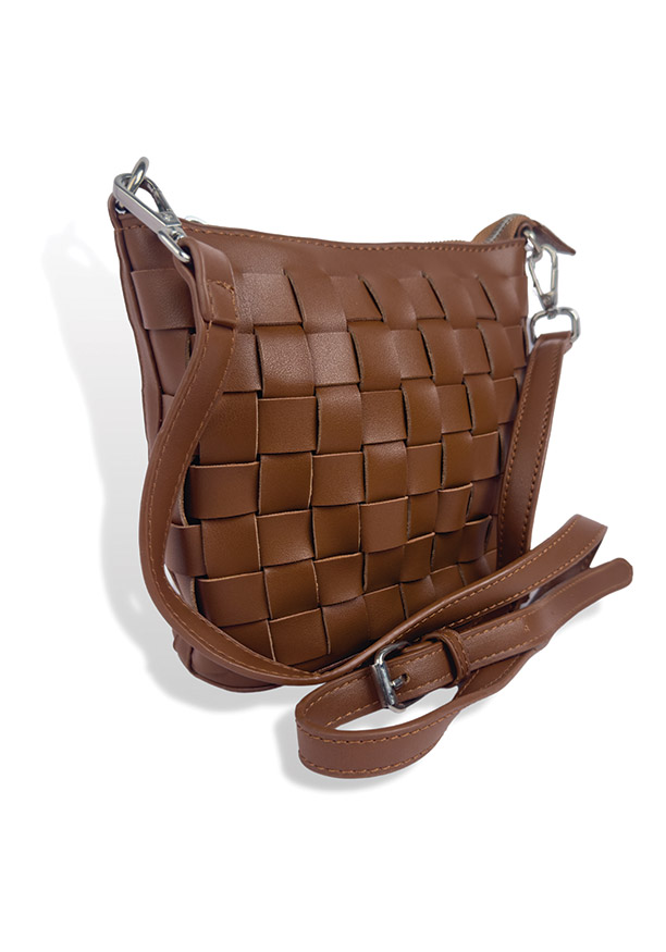 BROWN CHECK PVC WOVEN SIDE BAG