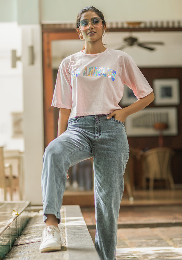 LOS ANGELES LIGHT PINK PRINT T SHIRT 