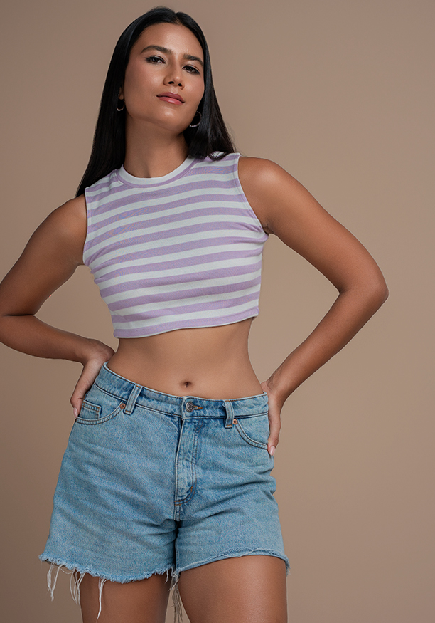 PURPLE STRIPE SLEEVELESS TOP 