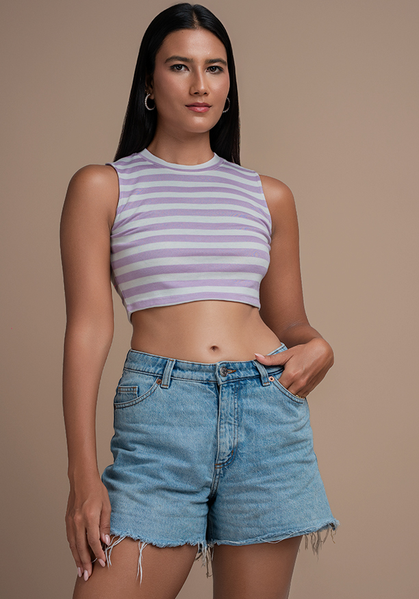 PURPLE STRIPE SLEEVELESS TOP 